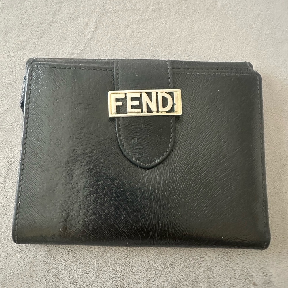 Fendi Black Leather Wallet with Gold Accents